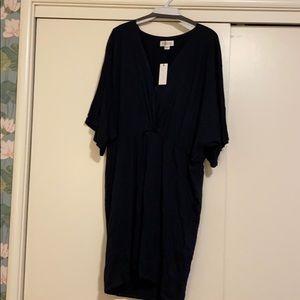 Navy blue kimono sleeve dress.
